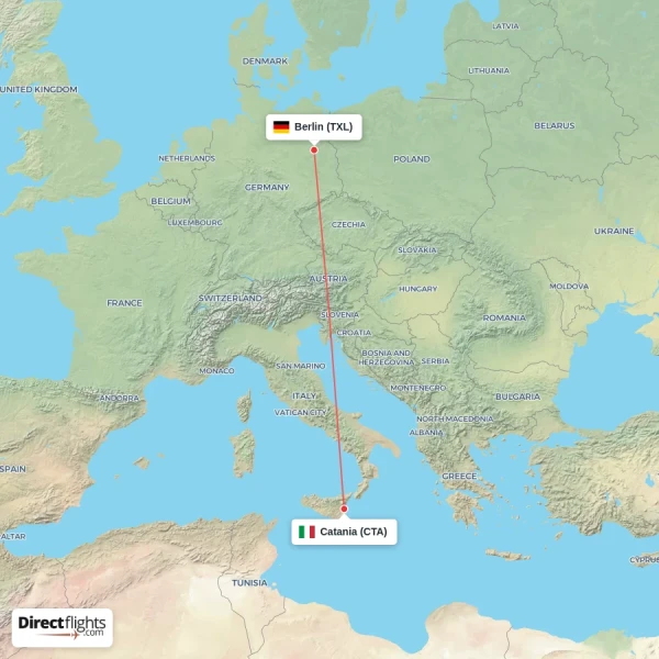 Catania - Berlin direct flight map