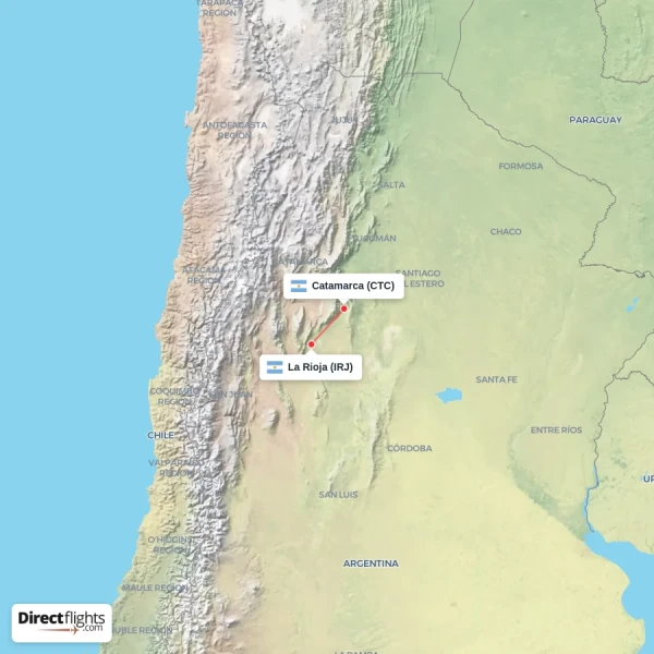 Catamarca - La Rioja direct flight map