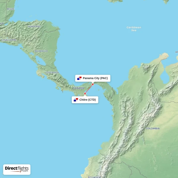 Chitre - Panama City direct flight map