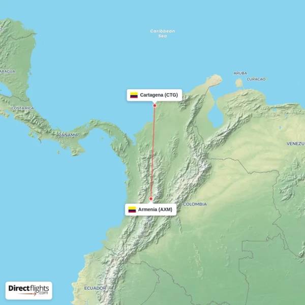 Cartagena - Armenia direct flight map