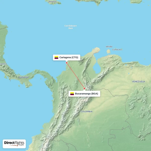 Cartagena - Bucaramanga direct flight map