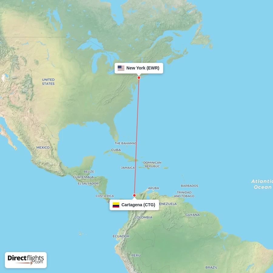 CTG - EWR route map