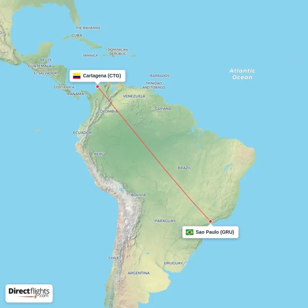 Cartagena - Sao Paulo direct flight map