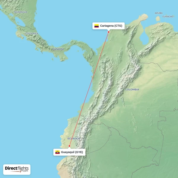 Cartagena - Guayaquil direct flight map