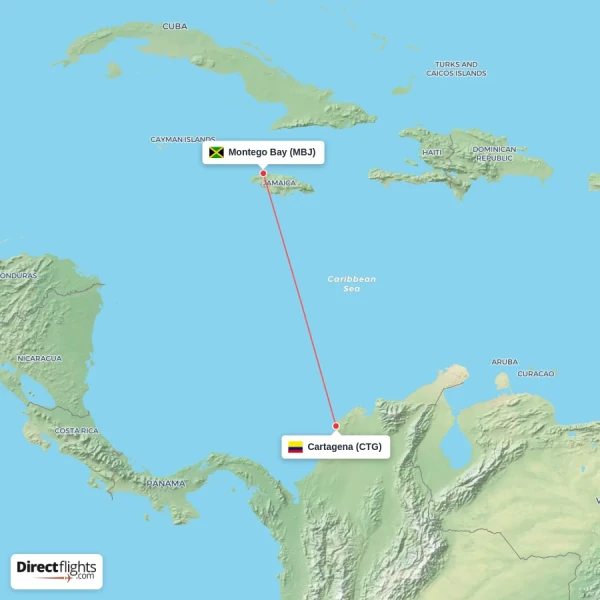 Cartagena - Montego Bay direct flight map