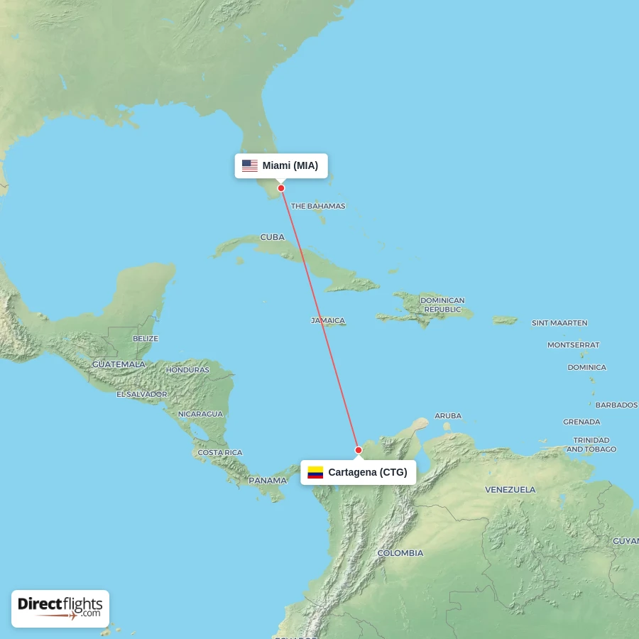 CTG - MIA route map