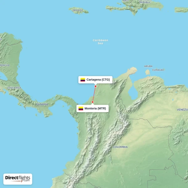 Cartagena - Monteria direct flight map