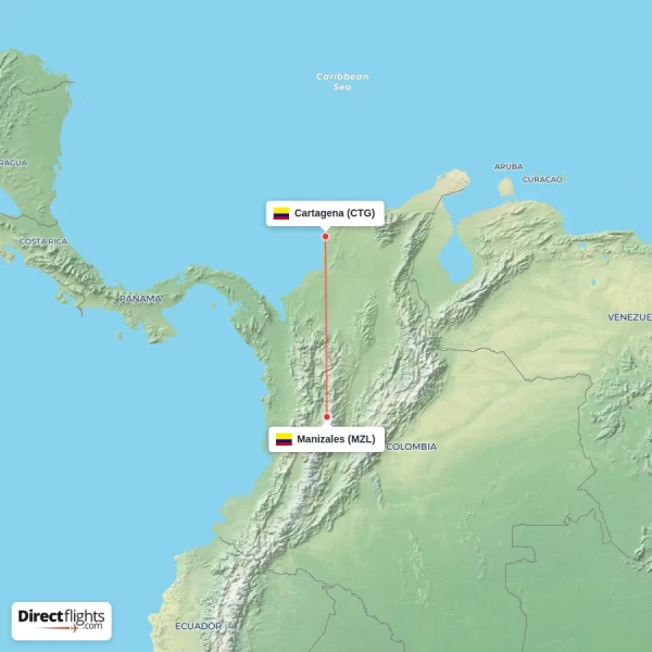 Cartagena - Manizales direct flight map
