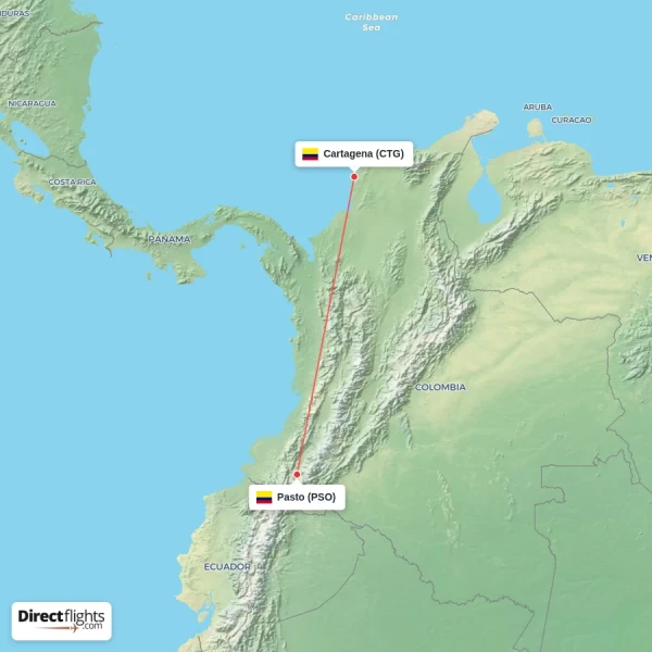 Cartagena - Pasto direct flight map