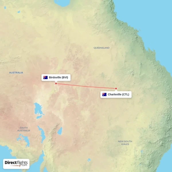 Charleville - Birdsville direct flight map