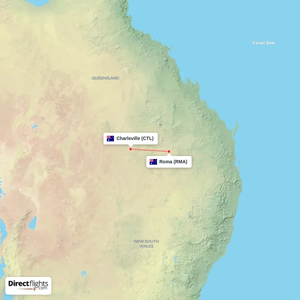 Charleville - Roma direct flight map