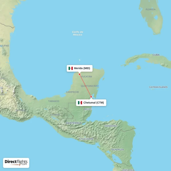 Chetumal - Merida direct flight map