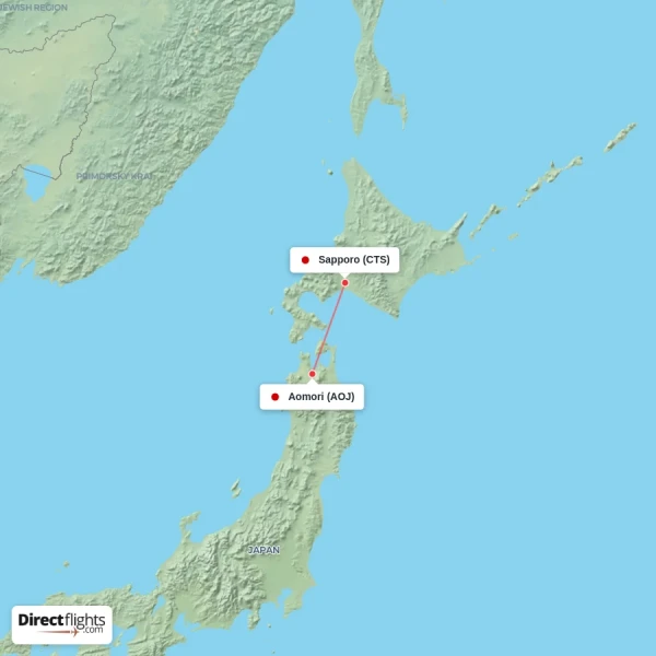 Sapporo - Aomori direct flight map