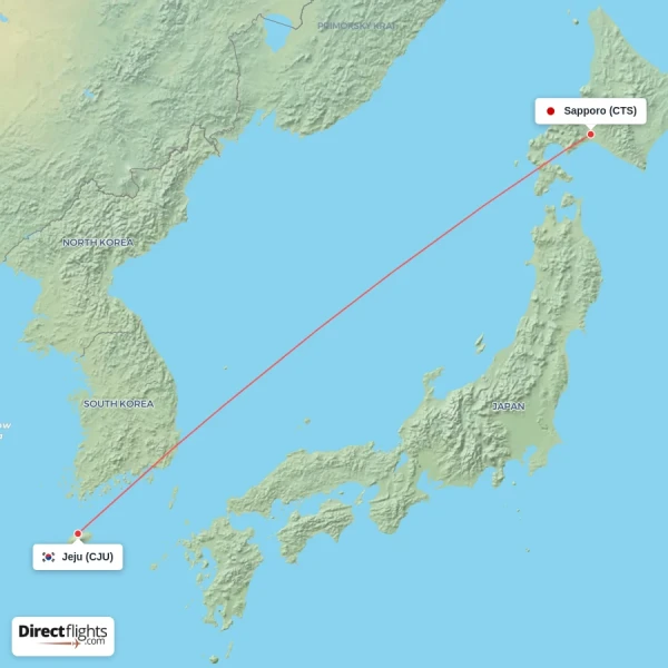 Sapporo - Jeju direct flight map