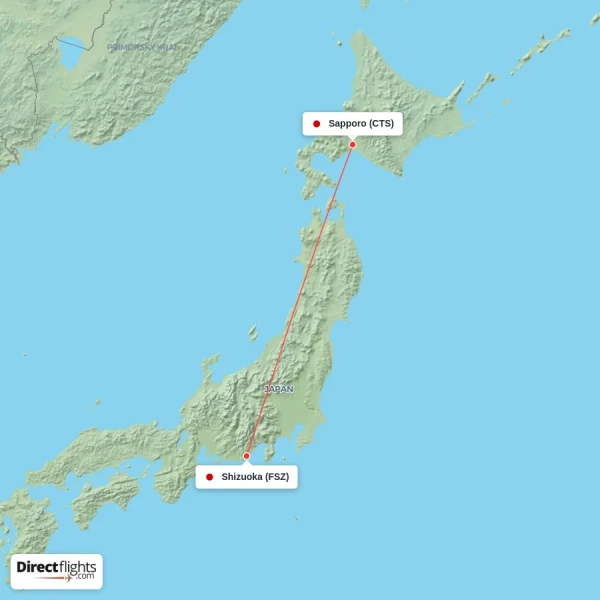 Sapporo - Shizuoka direct flight map