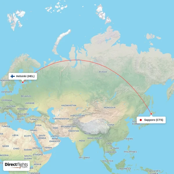 Sapporo - Helsinki direct flight map