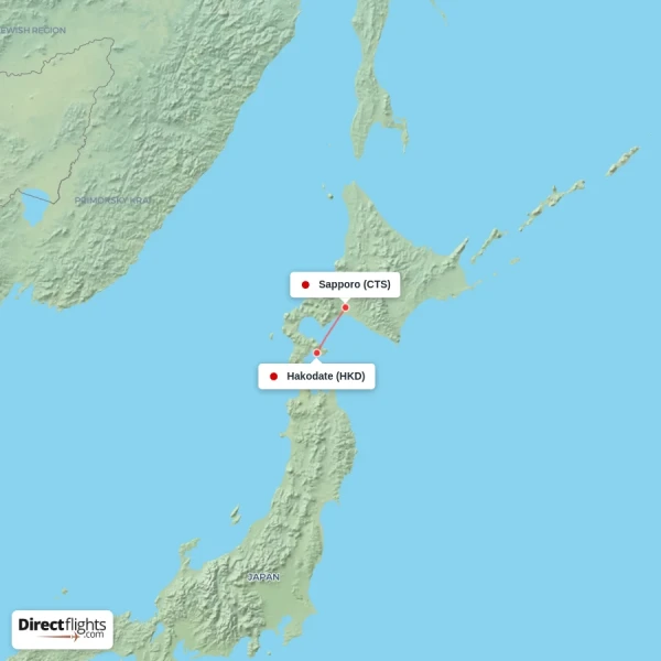 Sapporo - Hakodate direct flight map