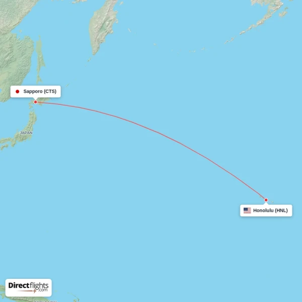 Sapporo - Honolulu direct flight map