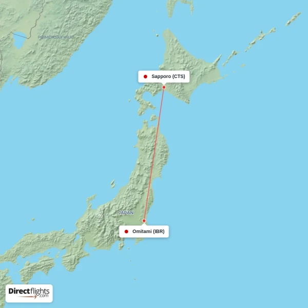 Sapporo - Omitami direct flight map