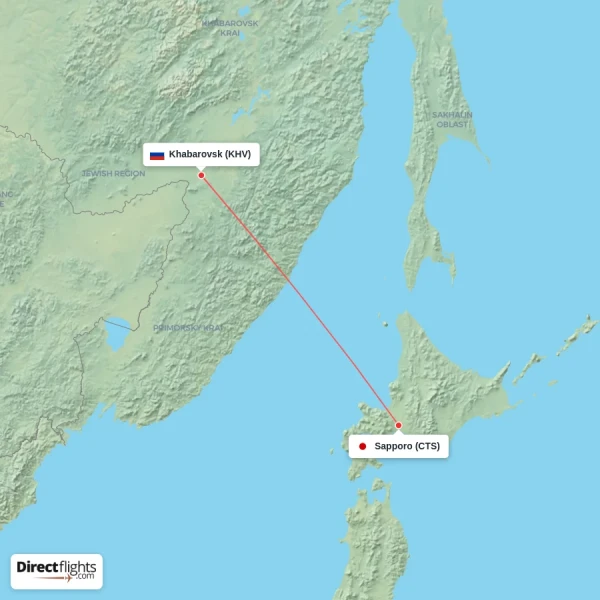 Sapporo - Khabarovsk direct flight map