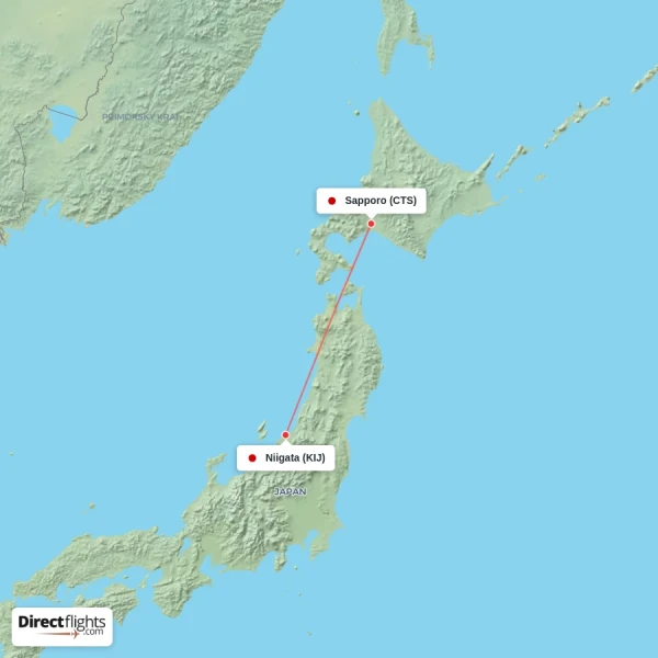 Sapporo - Niigata direct flight map