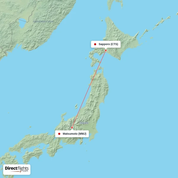 Sapporo - Matsumoto direct flight map
