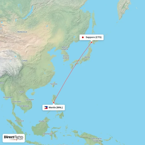 Sapporo - Manila direct flight map