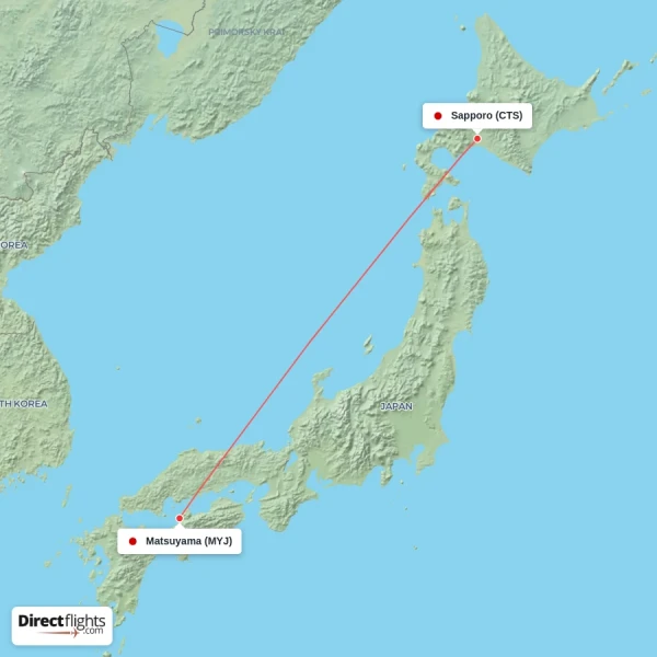 Sapporo - Matsuyama direct flight map