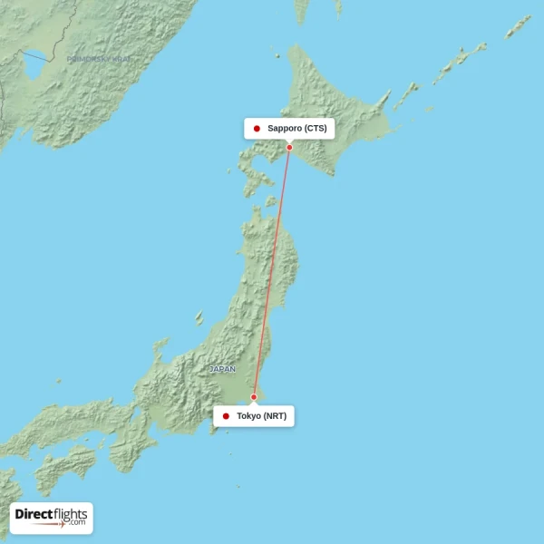 Sapporo - Tokyo direct flight map