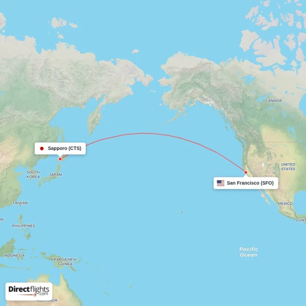 Sapporo - San Francisco direct flight map