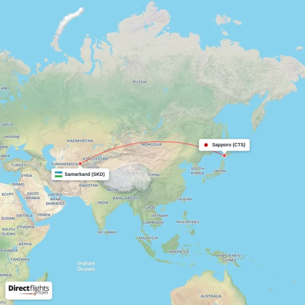 Sapporo - Samarkand direct flight map