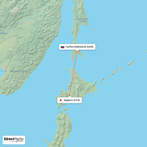 Sapporo - Yuzhno-Sakhalinsk direct flight map