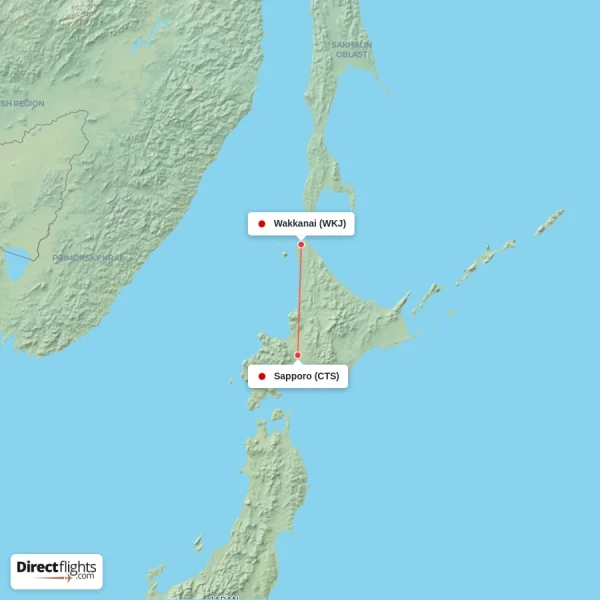 Sapporo - Wakkanai direct flight map