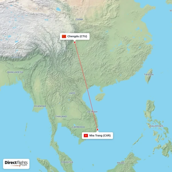 Chengdu - Nha Trang direct flight map