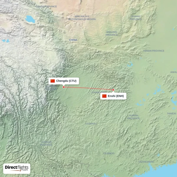 Chengdu - Enshi direct flight map