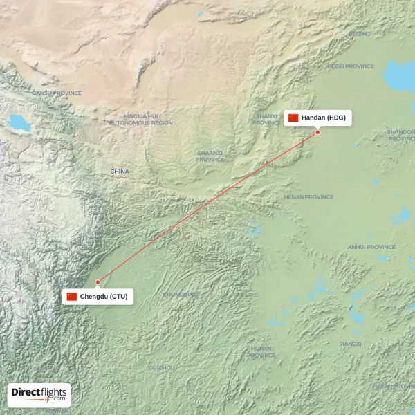 Chengdu - Handan direct flight map