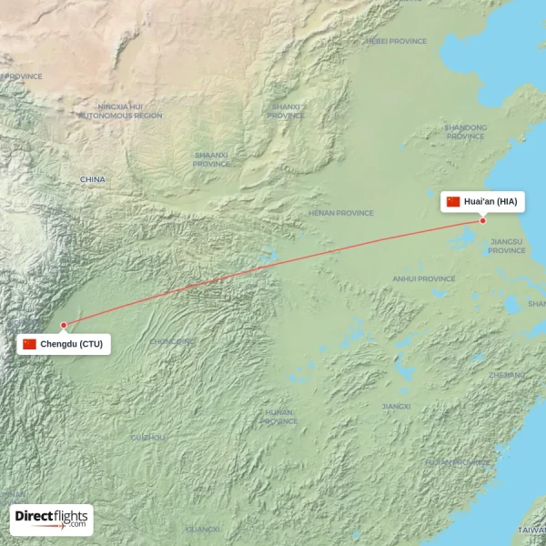 Chengdu - Huai'an direct flight map