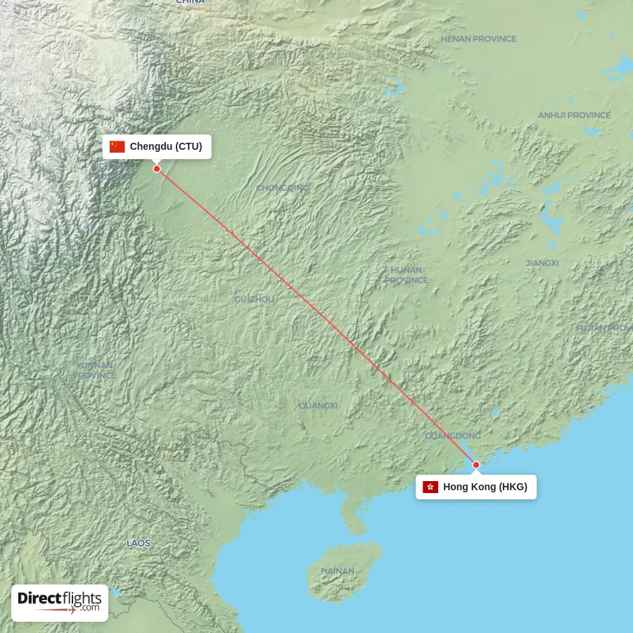 CTU - HKG route map