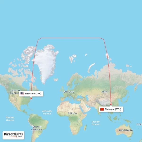 Chengdu - New York direct flight map