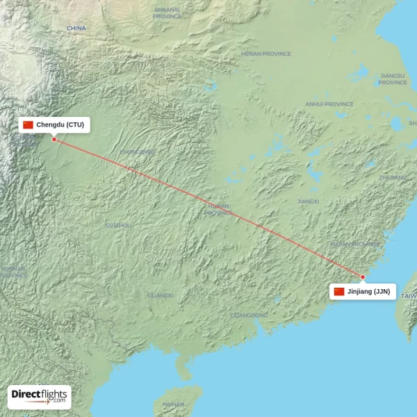 Chengdu - Jinjiang direct flight map