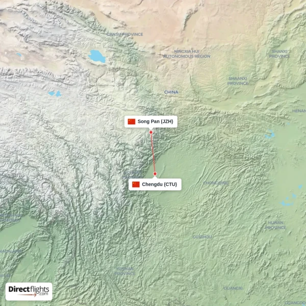 Chengdu - Song Pan direct flight map