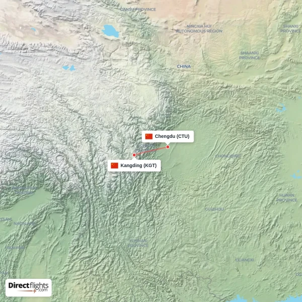 Chengdu - Kangding direct flight map