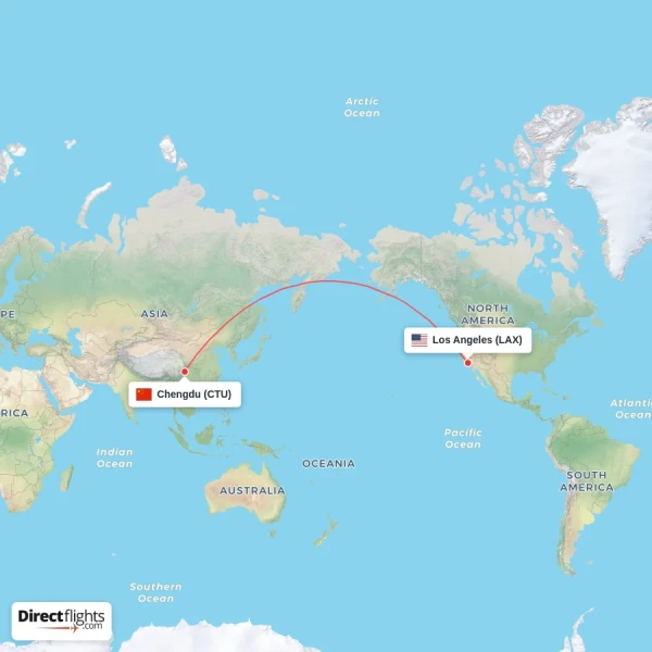 Chengdu - Los Angeles direct flight map
