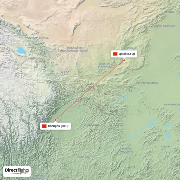 Chengdu - Qiaoli direct flight map