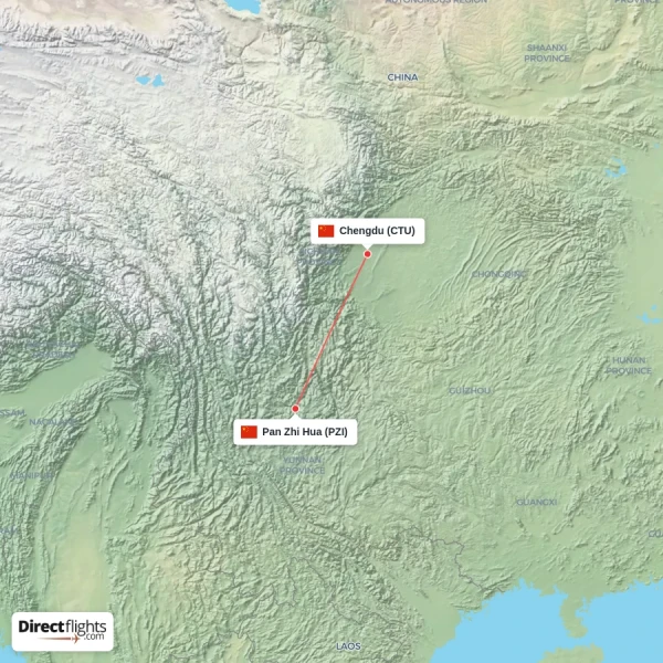 Chengdu - Pan Zhi Hua direct flight map