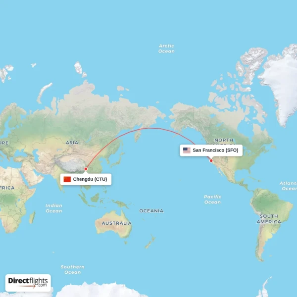 Chengdu - San Francisco direct flight map