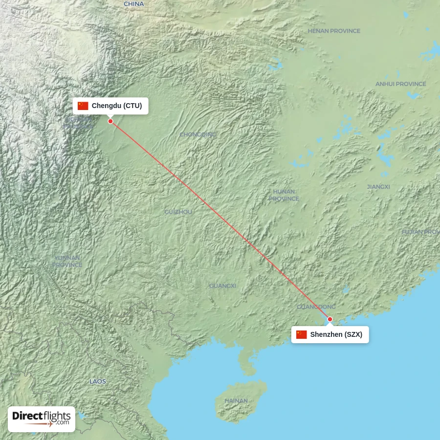 CTU - SZX route map
