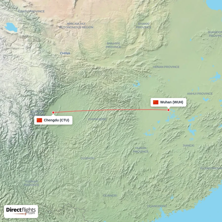 CTU - WUH route map