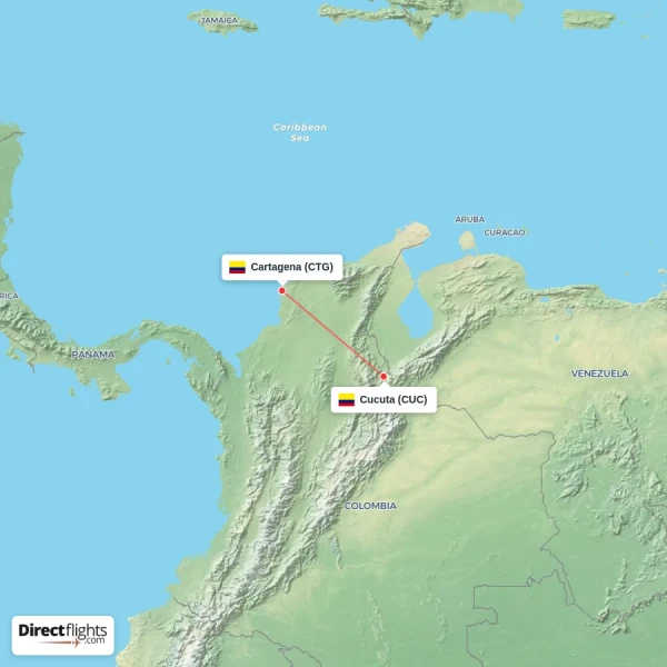 Cucuta - Cartagena direct flight map