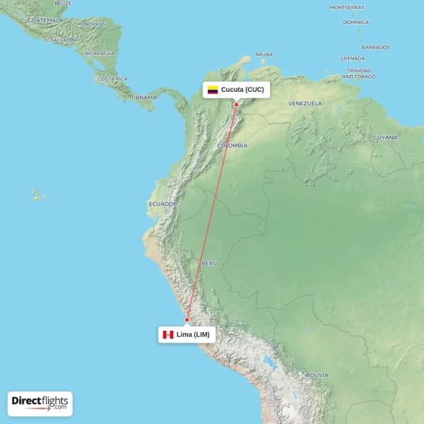 Cucuta - Lima direct flight map